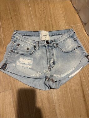 One Teaspoon Bandit Light Blue Distressed Denim Cutoff Shorts